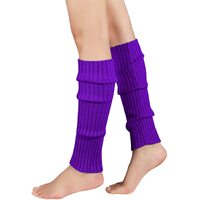 Pair of Womens Leg Warmers Disco Winter Knit Dance Party Crochet Legging Socks Costume - Purple