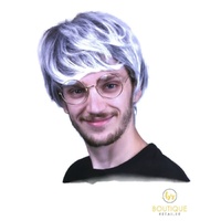 MENS WIG 80s Fancy Dress Mens Party Costume Rock Bogan Accessory Punk 70s - White/Black