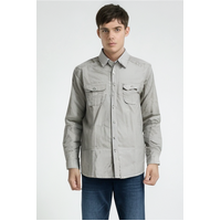 Mens Plain Slim 100% Cotton Long Sleeve Shirt Button Up Stylish Business Casual - Grey - S