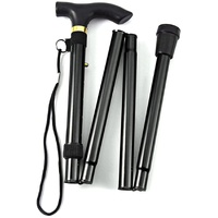 Adjustable Metal WALKING STICK Travel Cane Folding Pole Compact Retractable Hike - Black