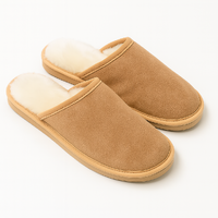 Sheepskin Wool Mens Slippers Scuffs Slip On Winter Ugg Slippers in Chestnut - 10