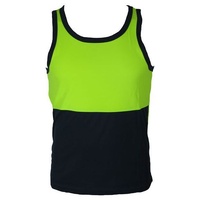 Hi Vis SINGLET Work Wear Safety Tank Top Fluro Micro Mesh UPF50+ High Visibility - Lime - Large