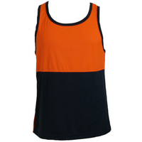 Hi Vis SINGLET Work Wear Safety Tank Top Fluro Micro Mesh UPF50+ High Visibility - Orange - Small