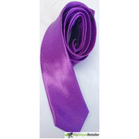 Mens SKINNY TIE Plain Wedding Slim Necktie Formal Casual Narrow Party - Purple