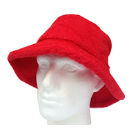 Terry Towelling BUCKET HAT Daggy Fishing Camping Lad Cap Retro  100% COTTON - Red - Large