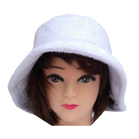 Terry Towelling BUCKET HAT Daggy Fishing Camping Lad Cap Retro  100% COTTON - White - Small