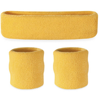 WRISTBAND &amp; HEADBAND SET Tennis Terry Towelling Cotton Sweat Band Team Gym  - Yellow