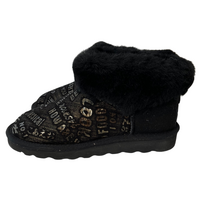 Womens Australian Sheepskin Wool Fur Mini UGG Ankle Boots in Gold Black - 4