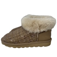 Womens Australian Sheepskin Wool Fur Mini UGG Ankle Boots in Gold Sand - 7