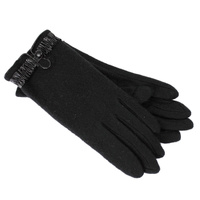 DENTS Womens Soft Feel Fleece Gloves w/ Ruffle Cuff &amp; Button - Black - One Size