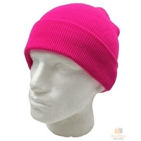 PLAIN FLURO BEANIE Hi Vis Unisex Winter Warm Hat Ski Party Costume Cap Knit - Fluro Pink