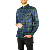 Mens Flannelette Long Sleeve Shirt 100% Cotton Check Authentic Flannel - Full Placket - Green - M