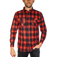 Mens Flannelette Long Sleeve Shirt 100% Cotton Check Authentic Flannel - Full Placket - Red - 6XL