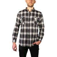 Mens Flannelette Long Sleeve Shirt 100% Cotton Check Authentic Flannel - Full Placket - Black - 4XL