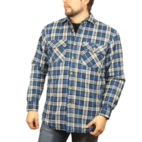 Mens Flannelette Long Sleeve Shirt 100% Cotton Check - Full Placket - Spanish Blue - XL