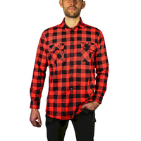 Mens 100% Cotton Flannelette Shirt Long Sleeve Check Authentic Flannel - Red/Black - XL