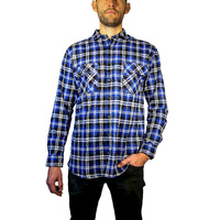 Mens 100% Cotton Flannelette Shirt Long Sleeve Check Authentic Flannel - Denim - 9XL