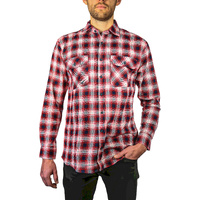 Mens 100% Cotton Flannelette Shirt Long Sleeve Check Authentic Flannel - Red/Navy - 7XL