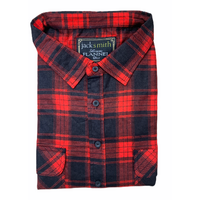 Mens Flannelette Long Sleeve Shirt 100% Cotton Authentic Flannel - Half Placket - Red - 9XL
