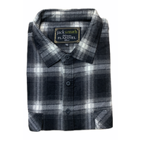 Mens Flannelette Long Sleeve Shirt 100% Cotton Authentic Flannel - Half Placket - Black - 7XL
