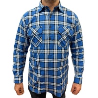 Mens Flannelette Long Sleeve Pullover Shirt 100% Cotton Flannel - Half Placket - Navy - 5XL