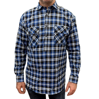 Mens Flannelette Long Sleeve Pullover Shirt 100% Cotton Flannel - Half Placket - Blue/Black - 8XL