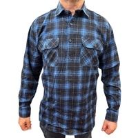 Mens Flannelette Long Sleeve Pullover Shirt 100% Cotton Flannel - Half Placket - Blue - 7XL