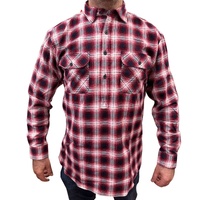 Mens Flannelette Long Sleeve Pullover Shirt 100% Cotton Flannel - Half Placket - Red/Black - 6XL