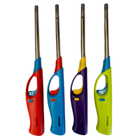 4x Long Gas Lighter for BBQ Kitchen Cigarette w/ Safety Lock - Assorted Colours