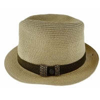 Dents Mens Straw Hat Toyo Trilby Fedora Summer Sun Stingy Brim  - Natural/Brown - S/M