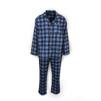 Mens Flannelette Pyjama Set Sleepwear Soft 100% Cotton PJs - Blue Check - 7XL