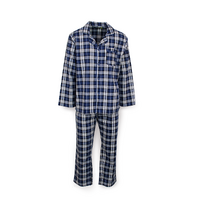 Mens Flannelette Pyjama Set Sleepwear Soft 100% Cotton PJs - Blue Check - S