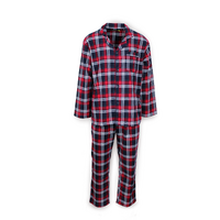 Mens Flannelette Pyjama Set Sleepwear Soft 100% Cotton PJs - Navy/Red - M