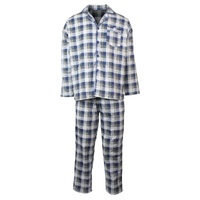 Mens Flannelette Pyjama Set Sleepwear Soft 100% Cotton PJs Two Piece - Light Blue Check - XXL