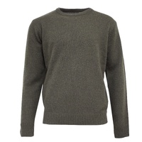Mens Shetland Wool Crew Round Neck Knit Jumper Pullover Sweater Knitted - Olive - 2XL