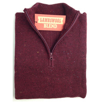 LAMBS WOOL KNIT JUMPER Pullover Mens Sweater Knitted Half Zip Crew Neck S-XXL - Half Zip - Deep Red (31) - M