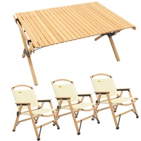 3 Chairs &amp; 1 Table Set Bamboo Camping Folding Portable Outdoor Picnic Travel BBQ
