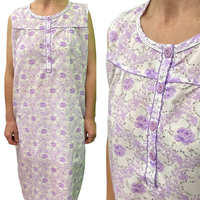 Womens 100% Cotton Sleeveless Nightie Gown Night Dress Pyjamas PJ Pajamas Sleep - Lilac - 16