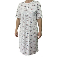 Womens Ladies Cotton Nightie Night Gown Slip Petticoat PJs Sleepwear Dress - White/Pink - 14