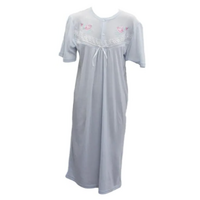Womens Ladies Cotton Blend Nightie Night Gown Pajamas Pyjamas Sleepwear PJ - Blue - 16