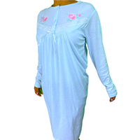 Womens Ladies Cotton Nightie Night Gown Pajamas Pyjamas Sleepwear PJ - Blue - 12