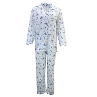 Womens PYJAMAS PJs Set Pajamas Ladies Cotton PJ Womens Long Sleeve Sleepwear - Blue - 22