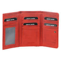 Pierre Cardin Womens Soft Italian Leather RFID Purse Wallet Rustic Trifold - Red