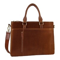 Pierre Cardin Mens Leather Briefcase Business Bag Shoulder 15&quot; Laptop Tote - Tan