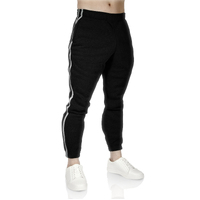 Mens Fleece Skinny Track Pants Jogger Gym Casual Sweat Trackies Warm Trousers - Black/White Stripe - XXL
