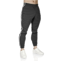 Mens Fleece Skinny Track Pants Jogger Gym Casual Sweat Trackies Warm Trousers - Charcoal Marle/White Stripe - XL