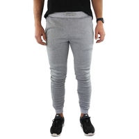 Mens Skinny Track Pants Joggers Trousers Gym Casual Sweat Cuffed Slim Trackies Fleece - Heather Grey - S