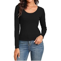 Womens Thermal Cotton Long Sleeve Spencer Tops Long Sleeve Underwear in Black - 12-14