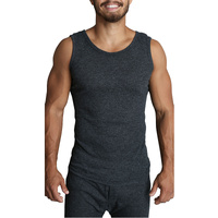 Mens THERMAL Merino Wool Blend Singlet Top Sleeveless Warm Underwear - Black - Black - M