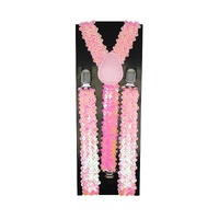 Mens Suspenders Braces Adjustable Strong Clip On Elastic Formal Wedding Slim - Light Pink (Sequin)